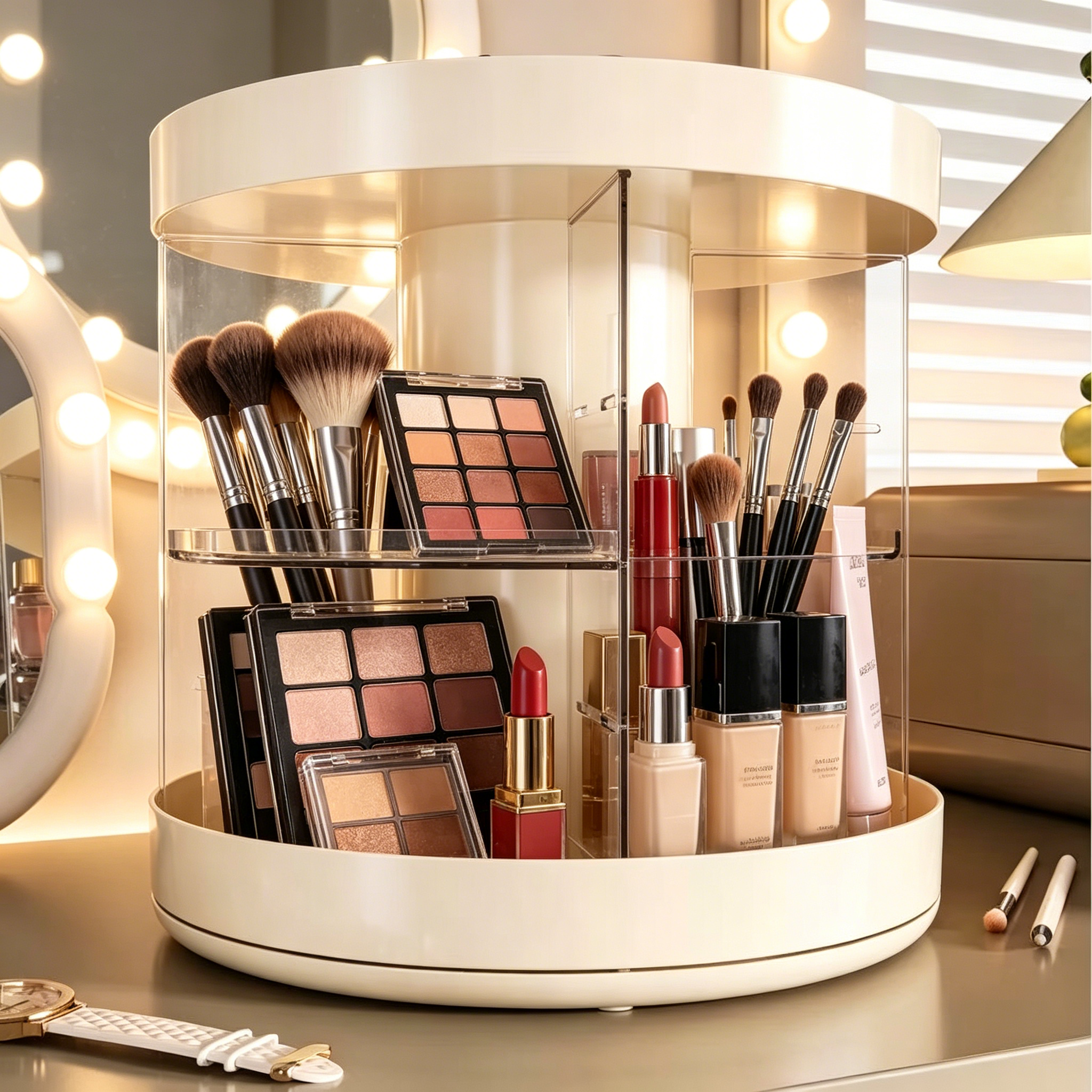 Luxury Skincare Organizer - Rotating Layered Makeup Organizer with Dust